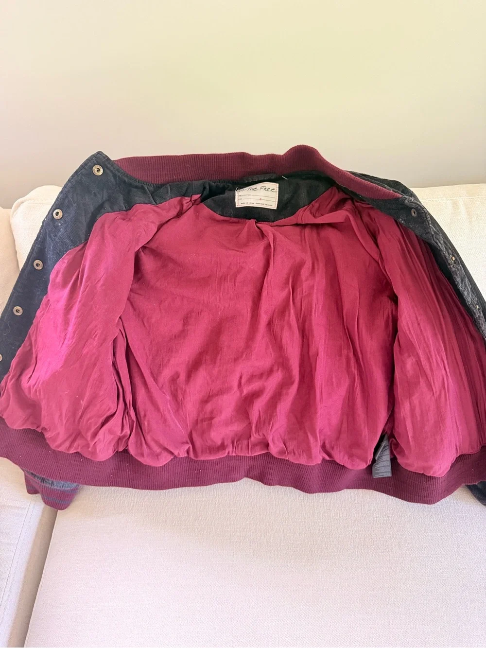 We The Free Black Bomber Jacket with Maroon Trim - Picture 3 of 6